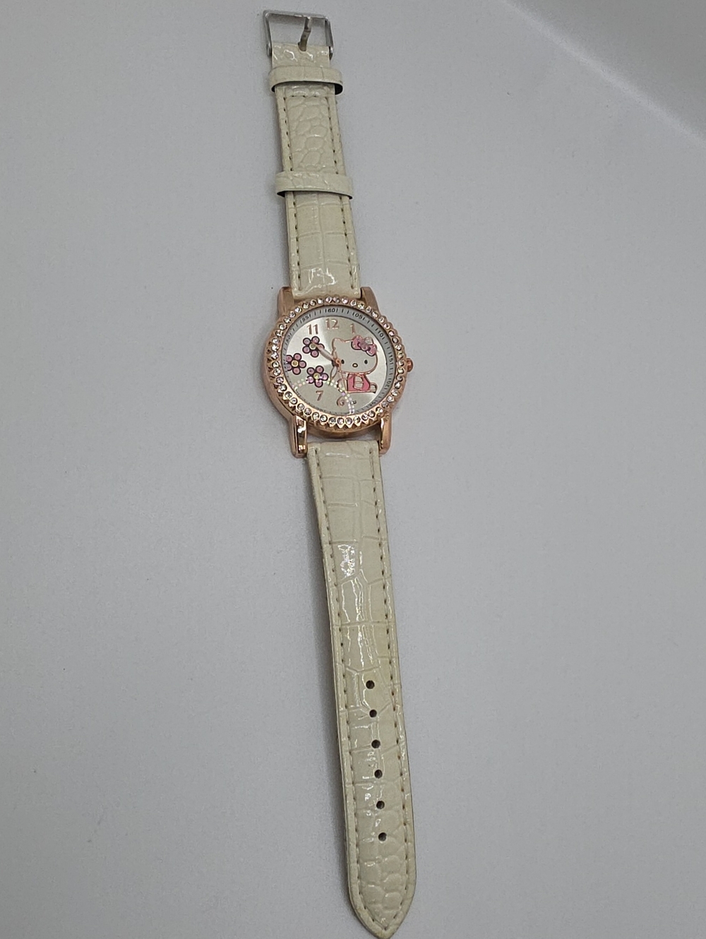 Hello Kitty Cream Strap Crystal Bezel Women's Watch